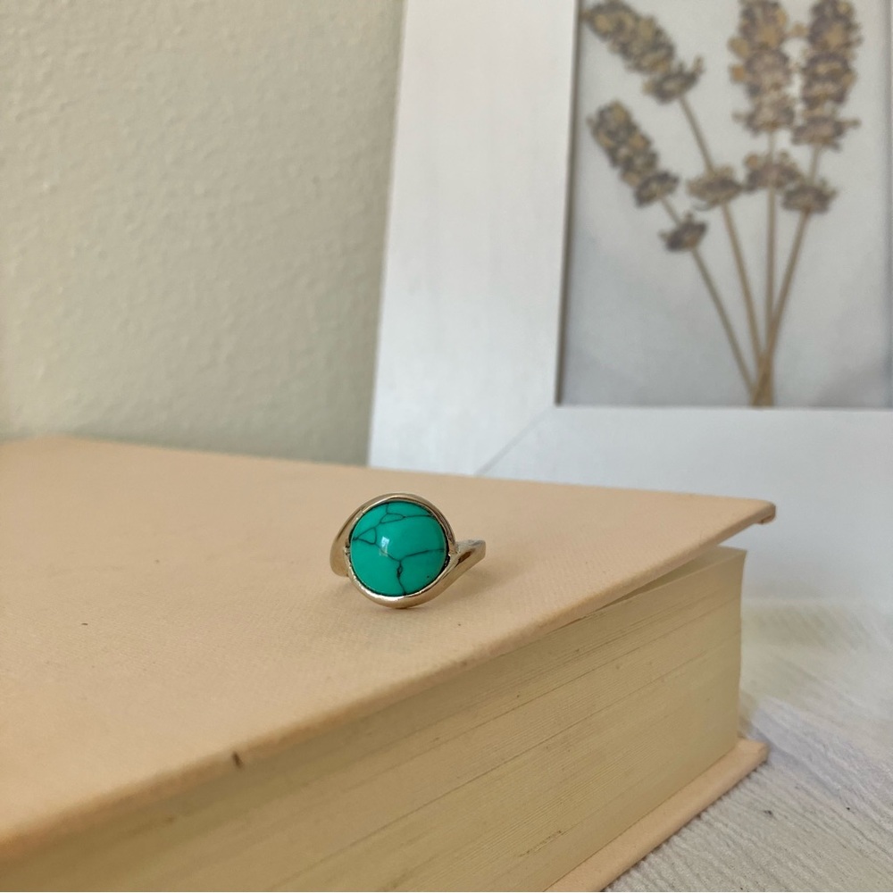 Boutique “Dixie” Southwestern Blue Turquoise Silver Ring 6.5 Cowgirl Maximalist